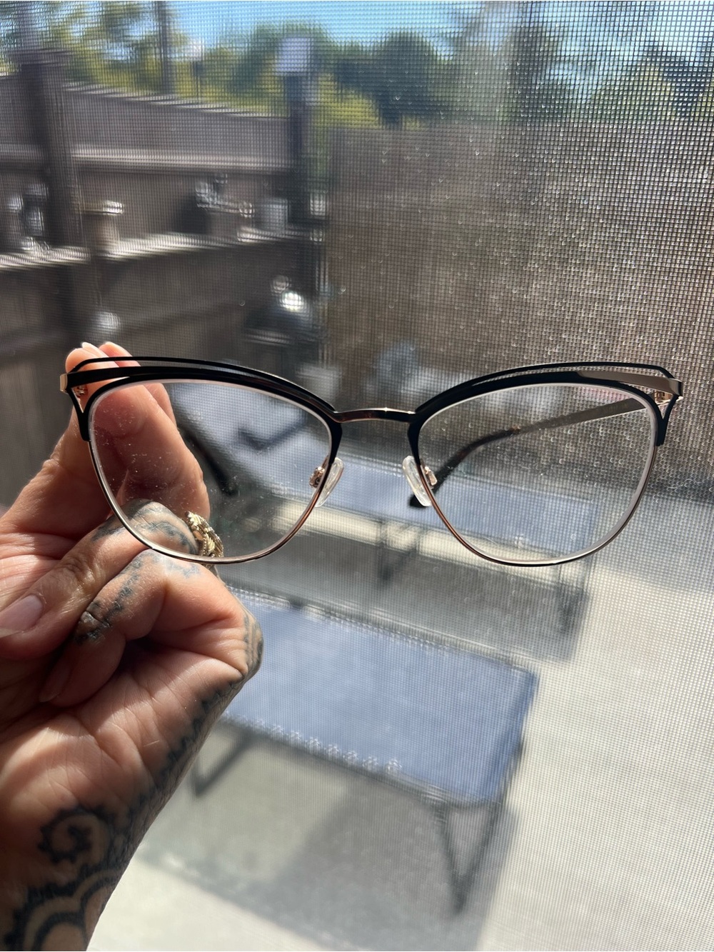 Women's Cat Eye Metal Frame Glasses - Black and Gold 53-17-140